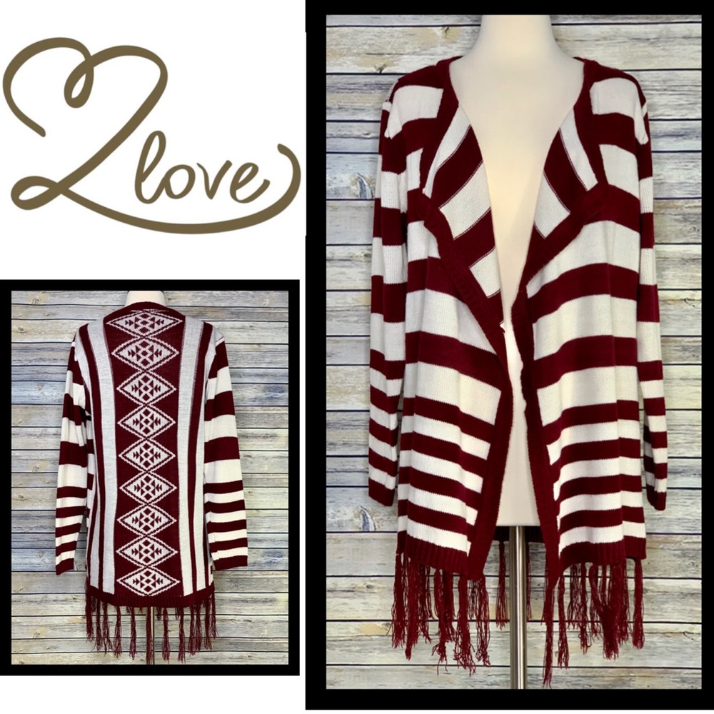 Llove Aztec Fringe Cardi Wrap, Sz S/M